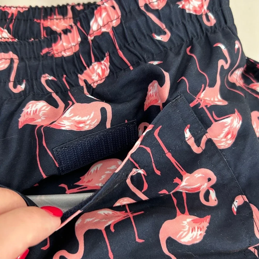 Old Navy Mens‎ Navy Blue Pink Flamingo Drawstring Swim Shorts with Pockets Beach